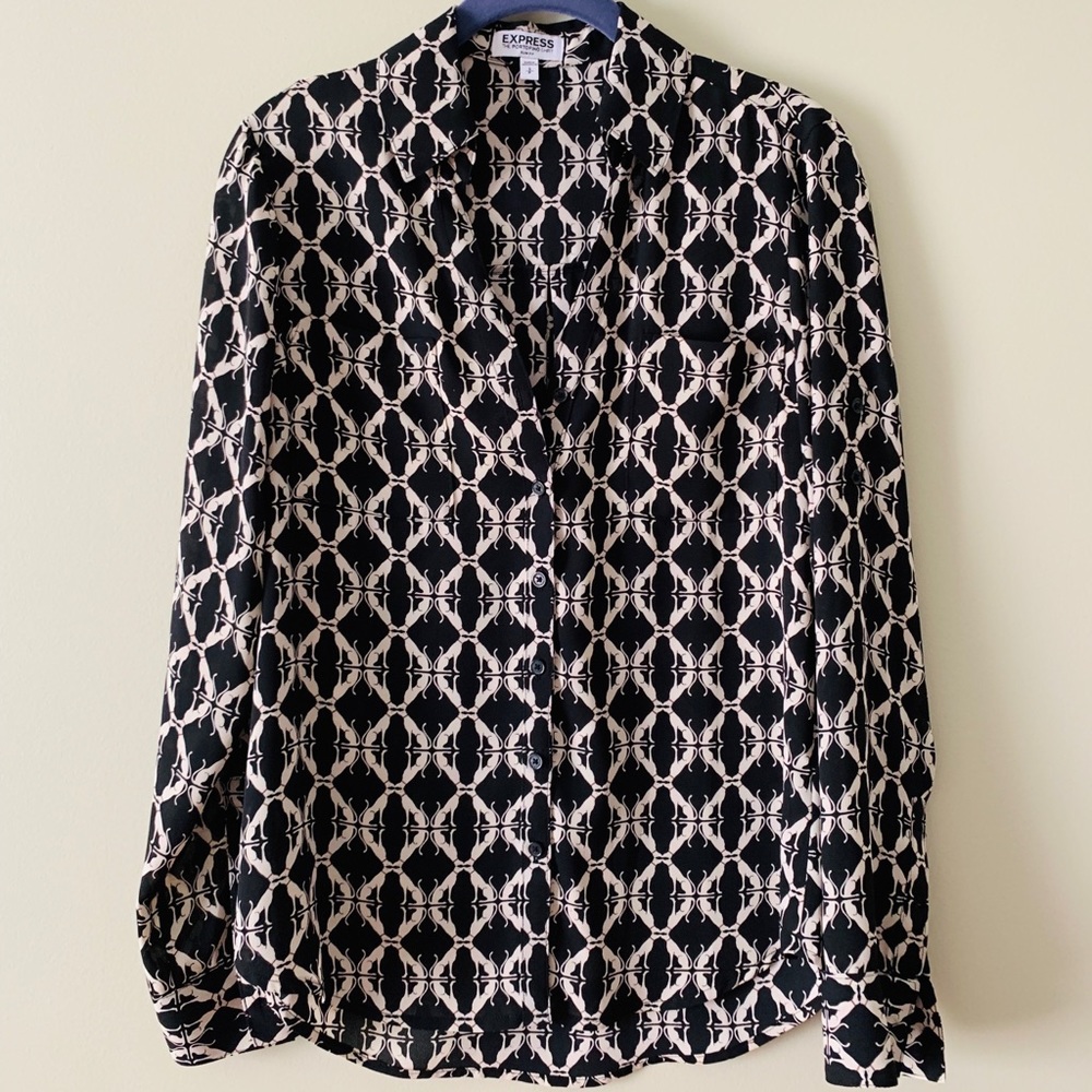 Women’s Express Dog Patterned Slim Portofino Shirt